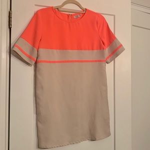 Neon pink and beige shift mini dress
